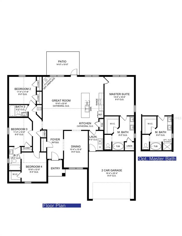 This floor plan shows a four-bedroom house with a great room, kitchen, and two-car garage — 12605 NE 48TH STREET, OXFORD, FL