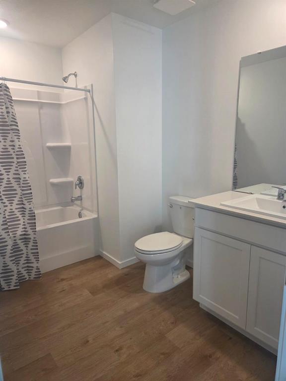 A bathroom features a shower-tub combo, a white toilet, and a vanity with a mirror — 3507 ROVER ROAD, EAGLE LAKE, FL