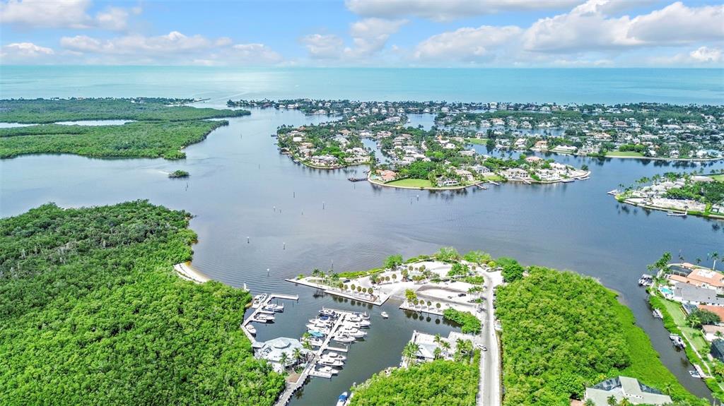 This aerial view shows a residential neighborhood with a red arrow pointing toward a property — 1931 DANFORD STREET, NAPLES, FL