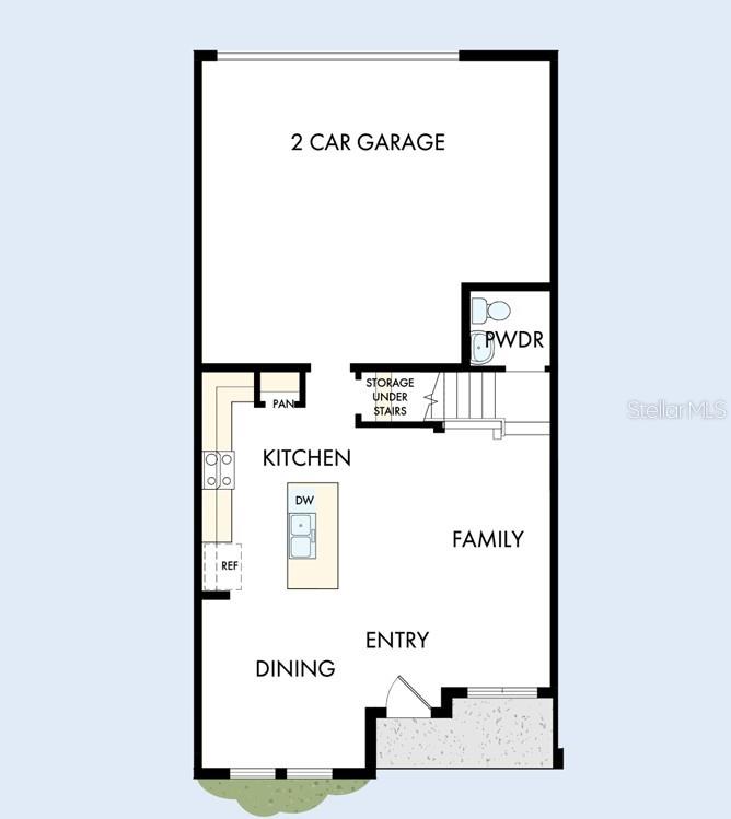 This is a floor plan of a home's ground level featuring a garage and kitchen — 7203 TIDELAND LANE, SARASOTA, FL