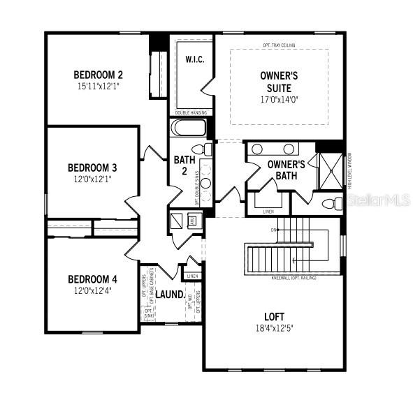 This is a floor plan of a residential second story featuring four bedrooms and a loft — 34897 FLOWER PATCH DRIVE, DADE CITY, FL