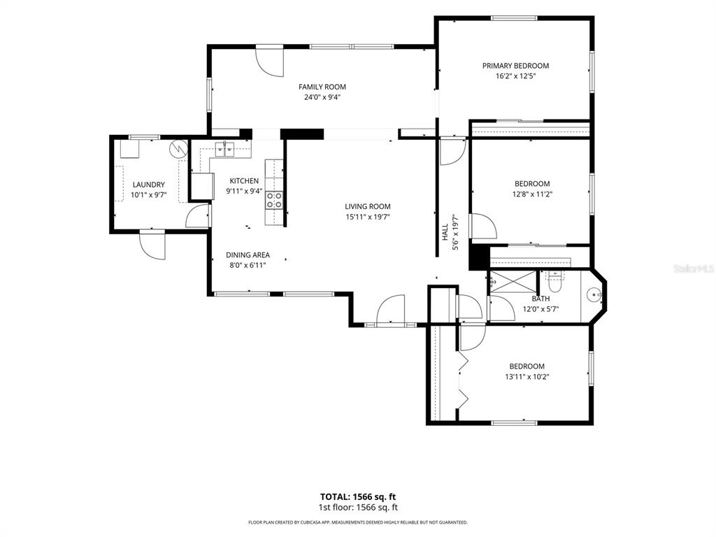 This is a floor plan showing the layout of a house with three bedrooms and one bathroom — 3625 E GANDY ROAD, BARTOW, FL
