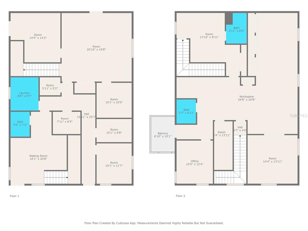 This is a two-story floor plan showing the layout of rooms, bathrooms, and hallways — 7044 COMMERCIAL WAY, WEEKI WACHEE, FL