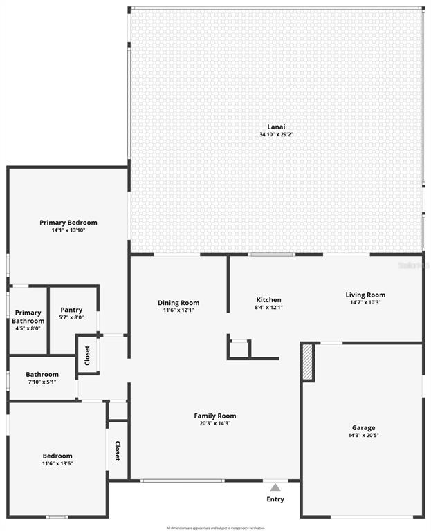 This is a floor plan showing a two-bedroom home with a large lanai and garage — 6282 FABIAN ROAD, NORTH PORT, FL