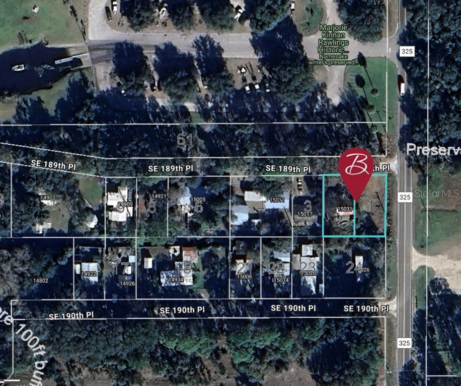 An aerial map view shows residential lots along SE 189th Place and SE 190th Place — 15031 SE 189TH PLACE, HAWTHORNE, FL
