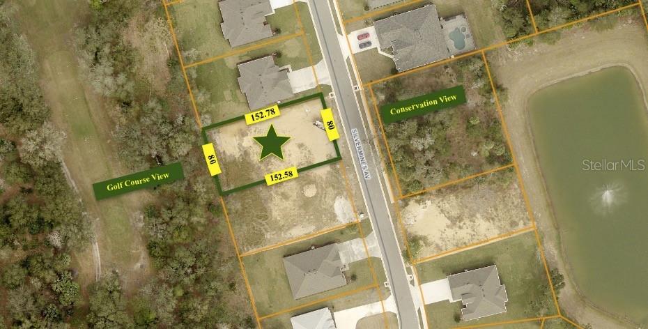 This aerial map shows a vacant residential lot highlighted with a star on Silvermines Avenue — 3138 SILVERMINES AVENUE, ORMOND BEACH, FL