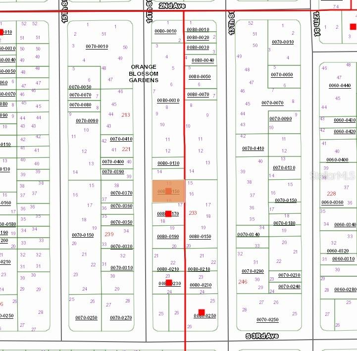 This image is a plat map showing property lots and parcel numbers in a neighborhood — 228 14TH STREET, INTERLACHEN, FL