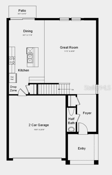 This is a floor plan of a home's main level featuring a garage and patio — 13832 SHELLMORE AVENUE, PALMETTO, FL