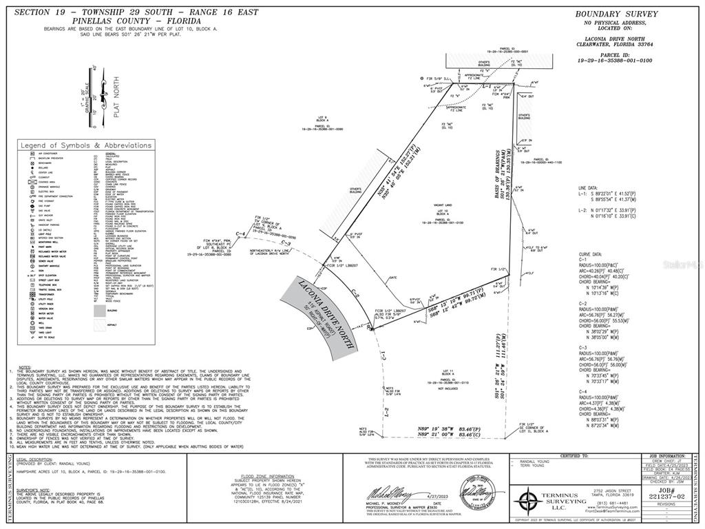 This is a boundary survey map for a property located on Laconia Drive North — 1455 LACONIA DRIVE E, CLEARWATER, FL
