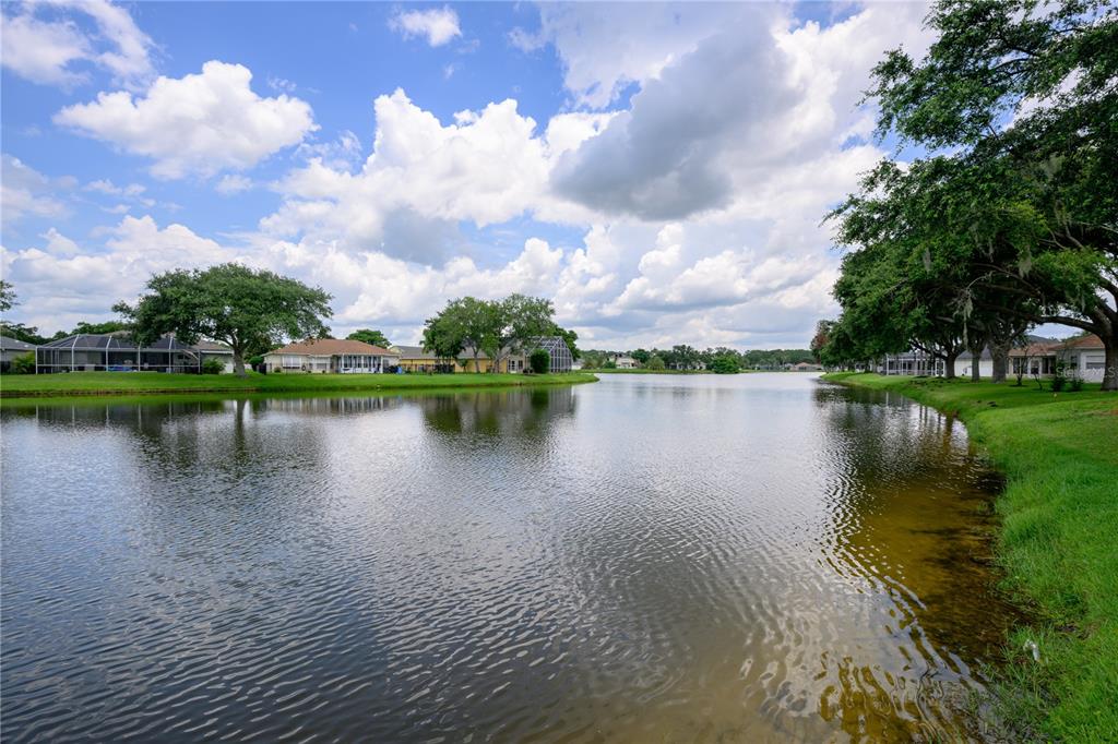 A view of a lake surrounded by houses and trees under a cloudy blue sky — 1712 ARASH CIRCLE, PORT ORANGE, FL