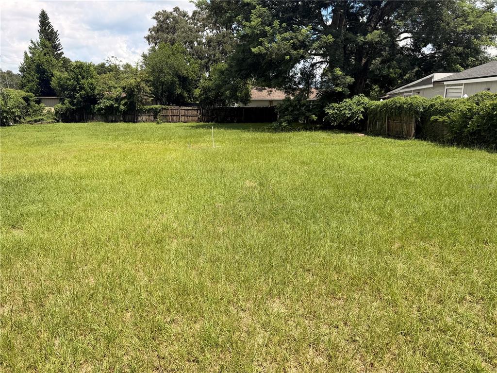 A large, grassy, undeveloped residential lot is enclosed by a wooden fence and mature trees — 2110 E POINSETTIA AVENUE UNIT 1, TAMPA, FL