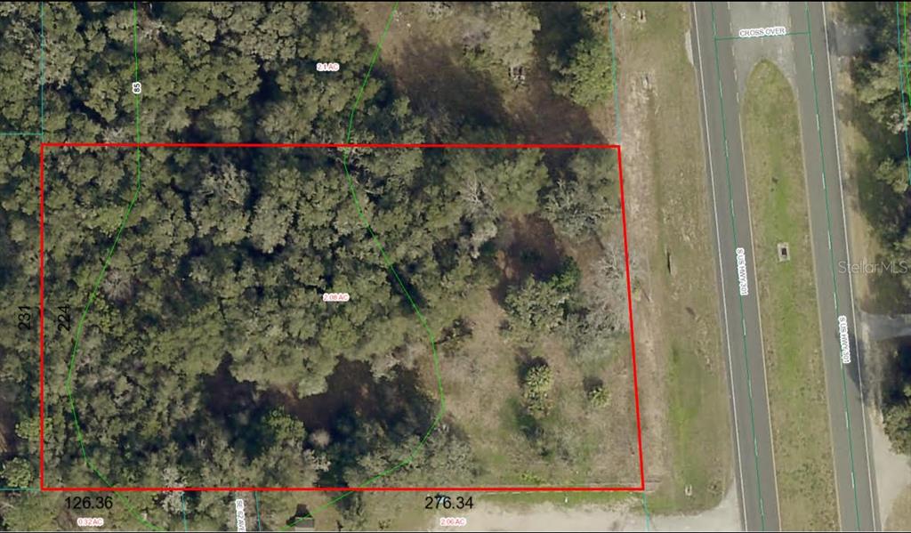 An aerial view shows a rectangular plot of land outlined in red next to a highway — US HWY 301, BELLEVIEW, FL