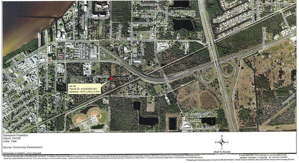 This is a map showing a parcel of land in a residential area — 1813 LAVILLA ROAD, PUNTA GORDA, FL