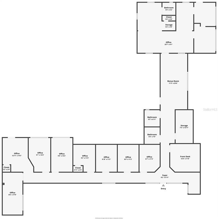 This is a floor plan of a commercial office space with multiple rooms and bathrooms — 550 E BAY DRIVE, LARGO, FL