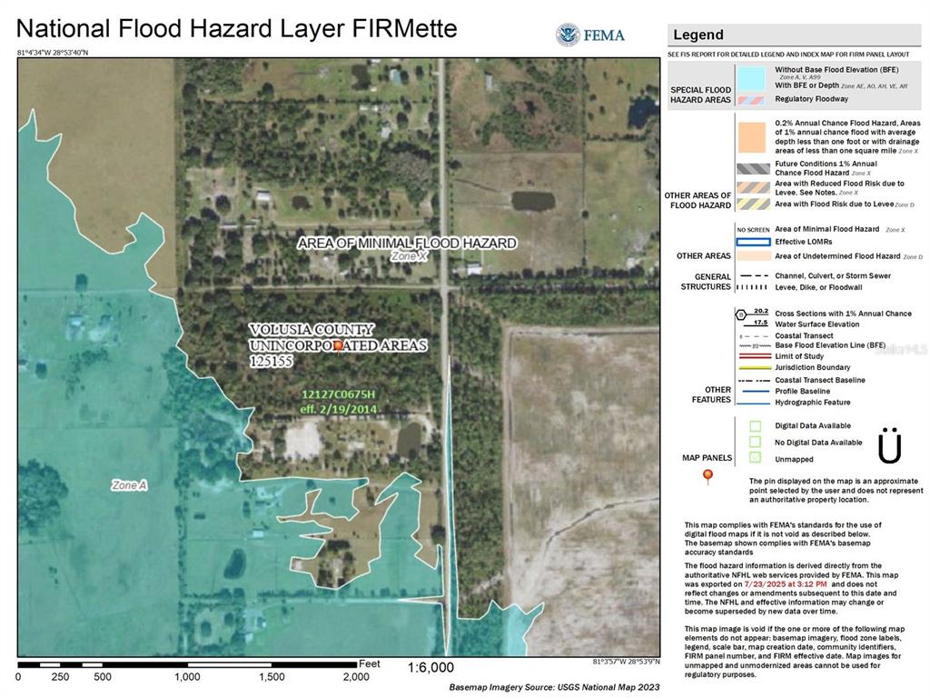 This is a FEMA National Flood Hazard Layer map showing flood zones for a specific area — 1306 PELL ROAD, OSTEEN, FL