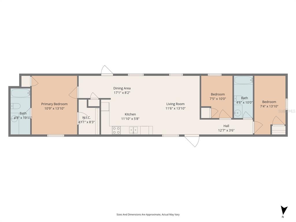 This is a floor plan of a three-bedroom, two-bathroom apartment with an open living area — 8414 SWEDEN BOULEVARD, PUNTA GORDA, FL