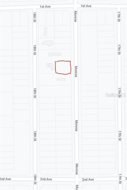 This is a map showing a highlighted rectangular plot of land between two streets — 00 MONROE, INTERLACHEN, FL