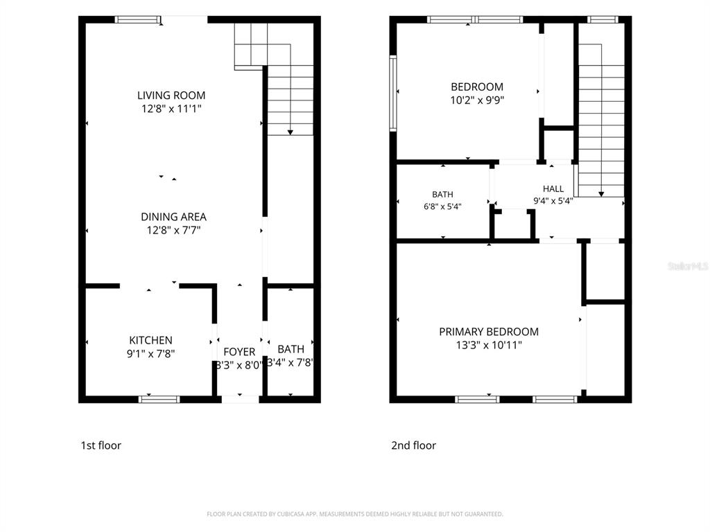 This is a two-story floor plan showing a living room, kitchen, two bedrooms, and bathrooms — 2405 SE 16TH AVENUE UNIT B, OCALA, FL