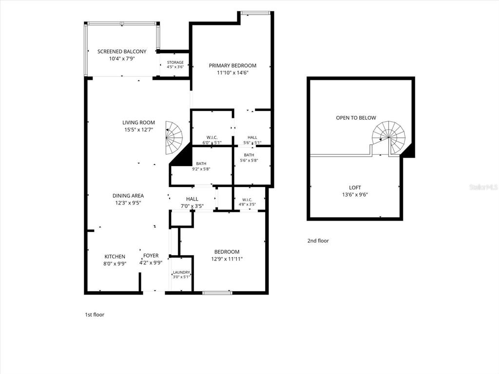 This is a floor plan showing a two-story residential unit with a loft and balcony — 2400 FEATHER SOUND DRIVE UNIT 133, CLEARWATER, FL