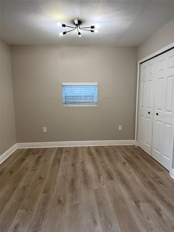 An empty bedroom features light-colored wood-look flooring, beige walls, a central light fixture, and closets — 1217 E NORFOLK STREET, TAMPA, FL