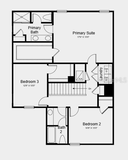 This is a floor plan of a residential second floor featuring three bedrooms and two bathrooms — 9308 CHISWELL TRAIL, PALMETTO, FL
