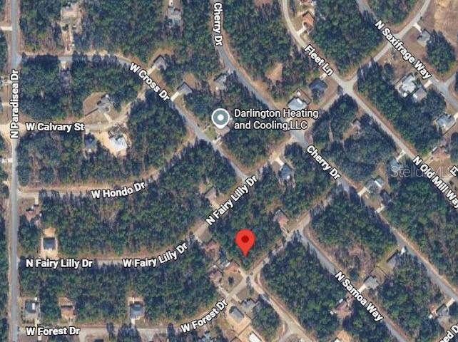 This is an aerial map view showing a vacant lot marked with a red pin — 3765 W FOREST DRIVE, CITRUS SPRINGS, FL