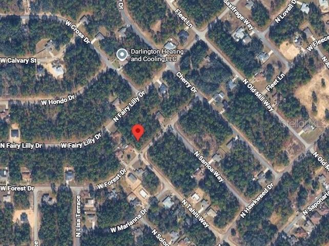 This is an aerial map view showing a residential area with a red location pin — 3765 W FOREST DRIVE, CITRUS SPRINGS, FL