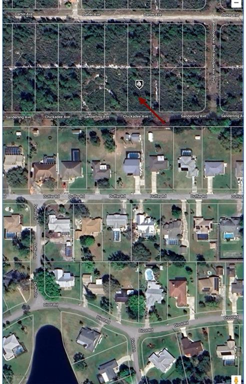 This is an aerial map view of a residential neighborhood with a vacant lot highlighted — 508 SANDERLING AVENUE, SEBRING, FL