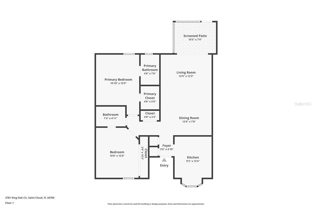 This is a floor plan for a residential unit featuring two bedrooms and two bathrooms — 2781 KING OAK CIRCLE, ST CLOUD, FL