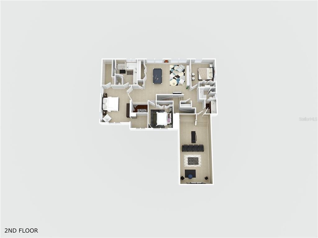 This is a 3D floor plan rendering of a residential second floor with multiple rooms — 1185 STELLAR DRIVE, OVIEDO, FL