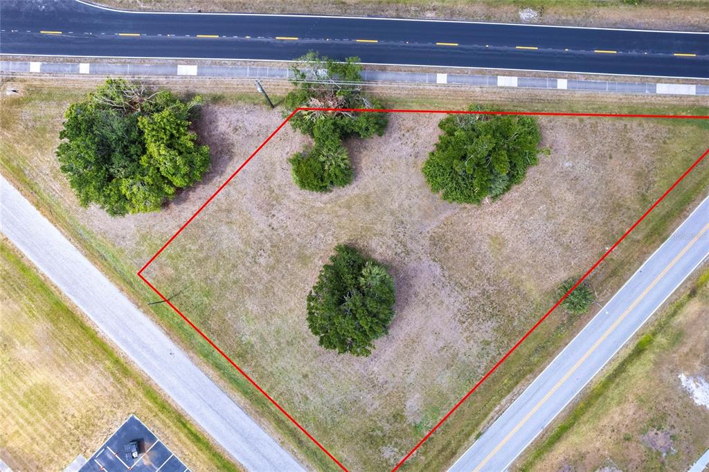 An aerial view shows a triangular vacant lot bordered by two roads and several trees — 403 E ANN STREET, PUNTA GORDA, FL