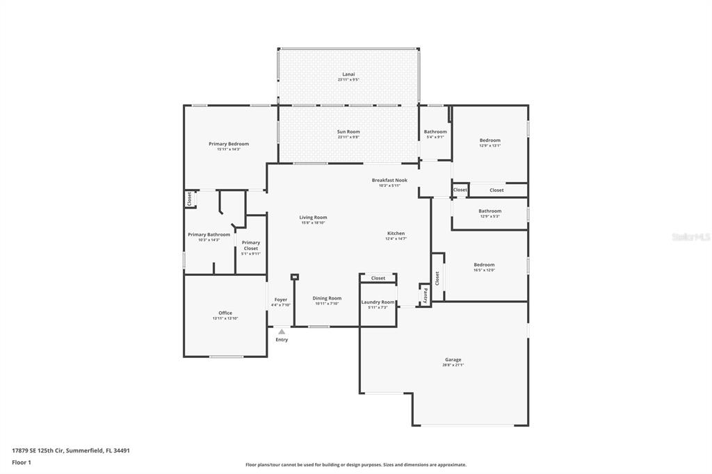 This is a floor plan showing the layout of a single-story residential home — 17879 SE 125TH CIRCLE, SUMMERFIELD, FL