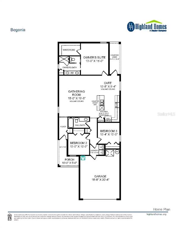 This is a floor plan for the Begonia home model by Highland Homes — 11551 SE 76TH COURT, BELLEVIEW, FL