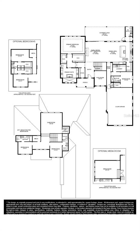 This image is a floor plan showing the layout of a house with multiple optional configurations — 3804 THOROUGHBRED COURT, BRADENTON, FL