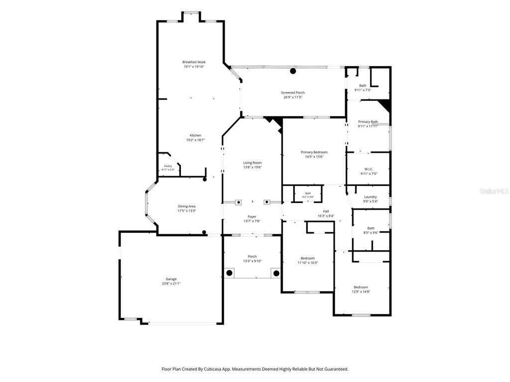 This is a floor plan of a single-story house featuring a garage and screened porch — 13417 WHITEHAVEN COURT, SPRING HILL, FL