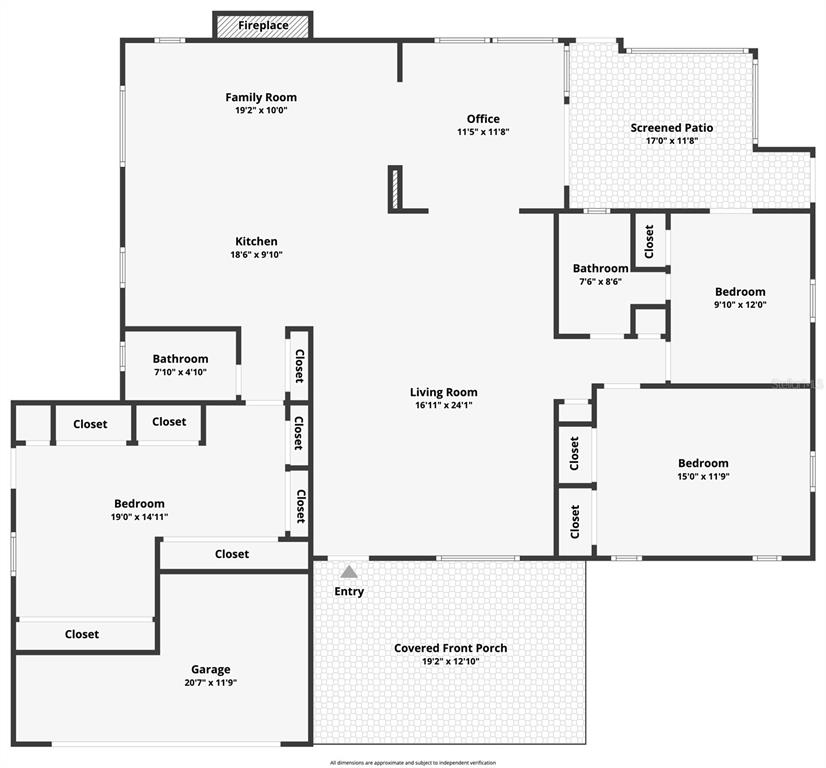 This is a floor plan of a single-story house featuring three bedrooms, two bathrooms, and a garage — 1185 MACFARLANE AVENUE, SPRING HILL, FL