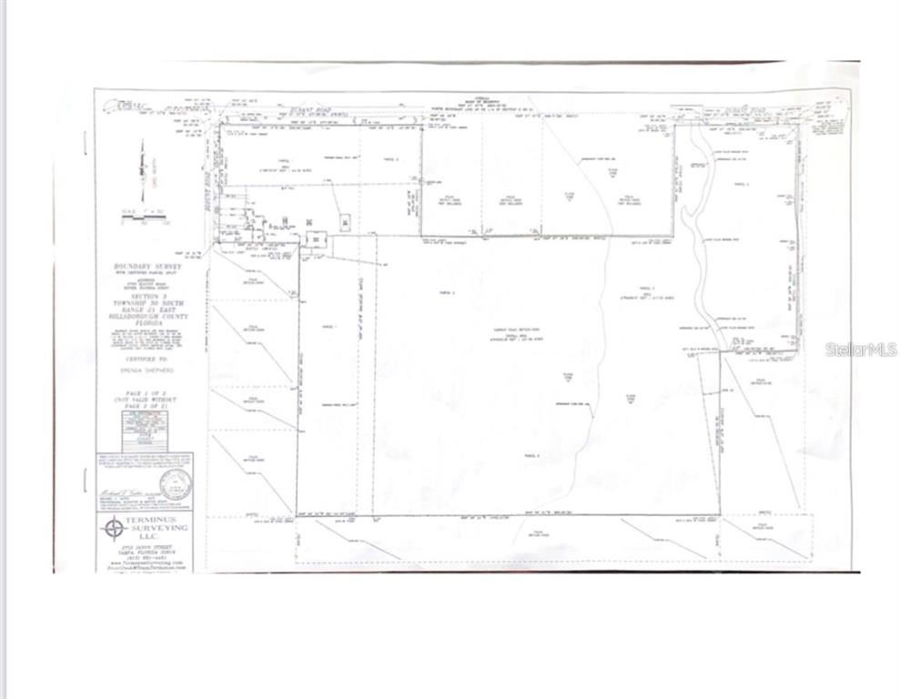 This image is a boundary survey map showing property lines and parcel divisions for a plot — DURANT RD, DOVER, FL