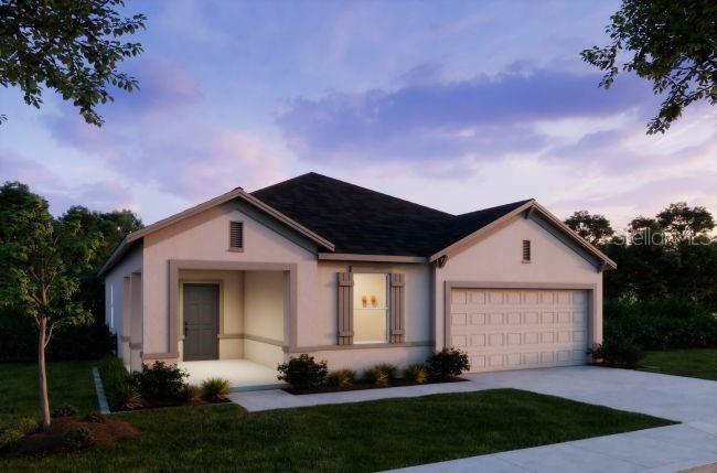 A digital rendering of a single-story suburban house with a garage and a covered entryway — 16854 NW 178TH TERRACE, ALACHUA, FL