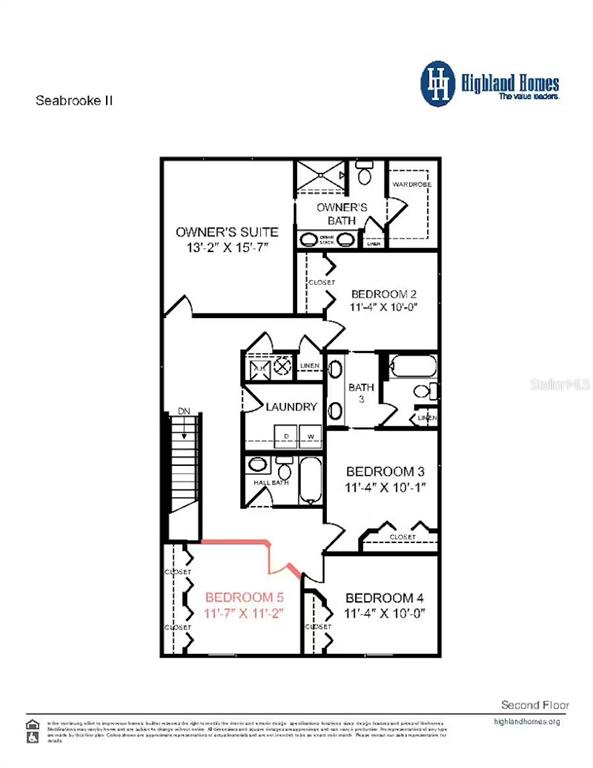 This is a floor plan for the second level of a five-bedroom residential home — 2820 SAN MARCO WAY E, WINTER HAVEN, FL