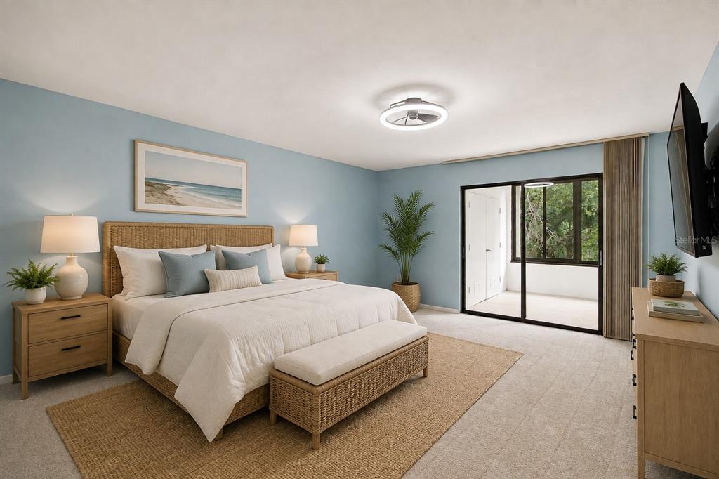 A dining room with light blue walls, a wooden table, six chairs, and wood-look flooring — 150 PINEHURST DRIVE UNIT 150, BRADENTON, FL