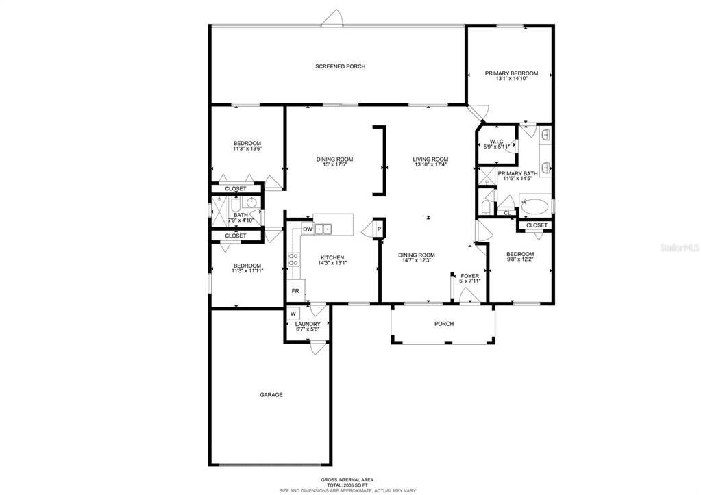 This is a floor plan for a single-story house with a garage and screened porch — 4209 AMBER RIDGE LANE, VALRICO, FL
