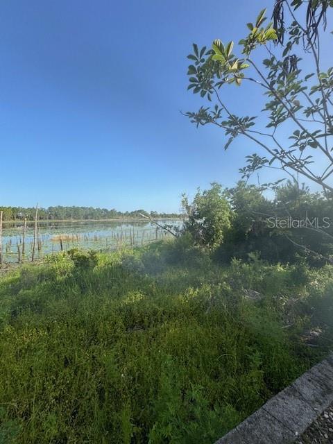 A view of a grassy shoreline leading to a lake with distant trees under blue sky — 386 HAVERSHAM ROAD, DELTONA, FL