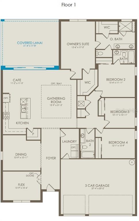 This floor plan shows a single-story home with four bedrooms, three bathrooms, and a garage — 3451 HAVEN SIDE ROAD, DAVENPORT, FL