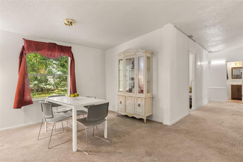 A dining area features a white table with gray chairs, a hutch, and carpeted flooring — 3002 SW 127TH AVENUE, WEBSTER, FL