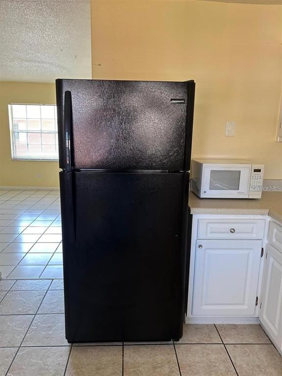 A black top-freezer refrigerator stands next to a white microwave on a kitchen counter — 1627 W OAK RIDGE ROAD UNIT D, ORLANDO, FL