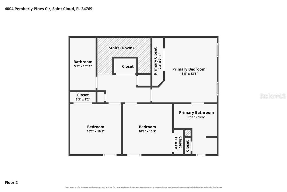 This is a floor plan for the second level of a residential home — 4004 PEMBERLY PINES CIRCLE, ST CLOUD, FL