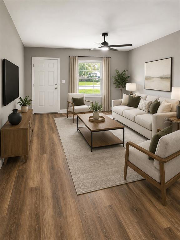A dining room features a wooden table, six upholstered chairs, black cabinets, and sliding glass doors — 11984 SE 95TH TERRACE, BELLEVIEW, FL