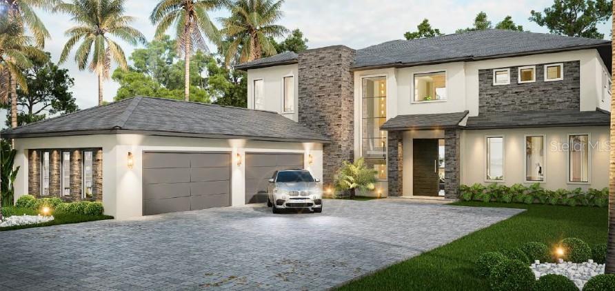 A modern bathroom features a freestanding white tub inside a glass-enclosed shower with wood-look tile — 15544 PENDIO DRIVE, BELLA COLLINA, FL