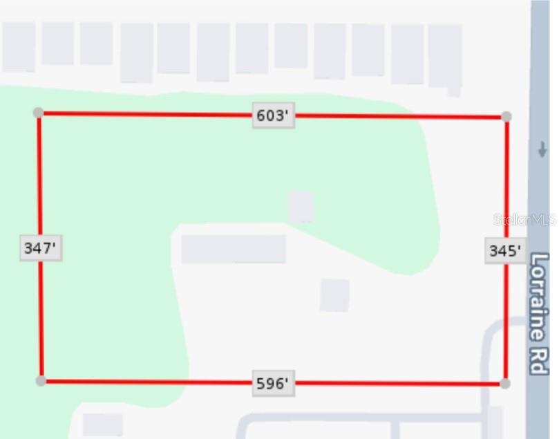 This is a map showing the rectangular property boundaries and dimensions of a land parcel — 6012 LORRAINE ROAD, BRADENTON, FL