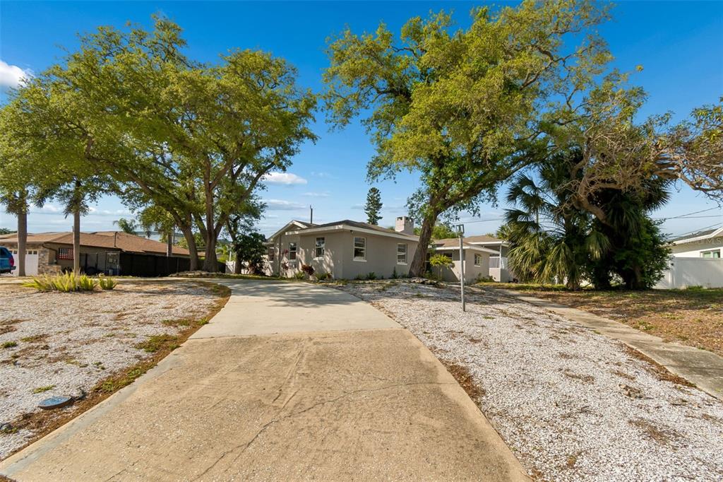 A single-story house with a concrete driveway and large trees in the front yard — 125 HARBOR BLUFF DRIVE, LARGO, FL